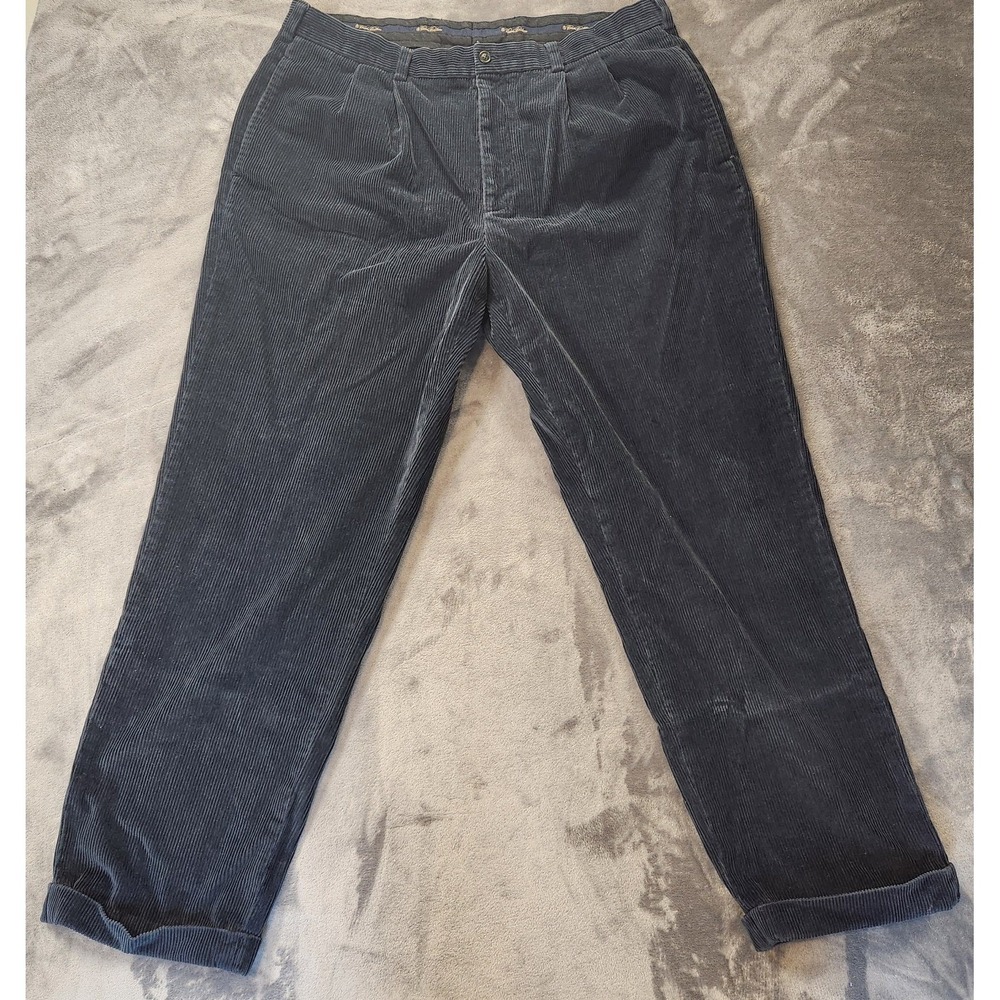 Brooks Brothers Pants Brown 40x32 Elliot Corduroy Pleated Cuffed Hong Kong VTG
